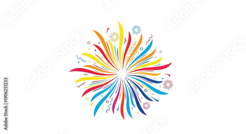 Vibrant celebratory explosion of colorful confetti and fireworks design element
