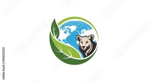 Earth with panda and green leaves eco friendly symbol