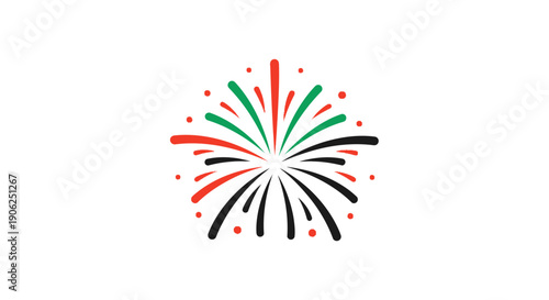 Stylized fireworks burst in vibrant red green and black representing celebration and national pride