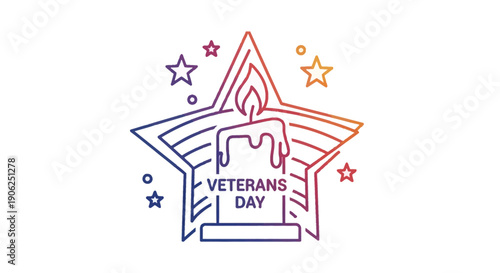 Gradient line art illustration for Veterans Day featuring a candle and stars in a patriotic design