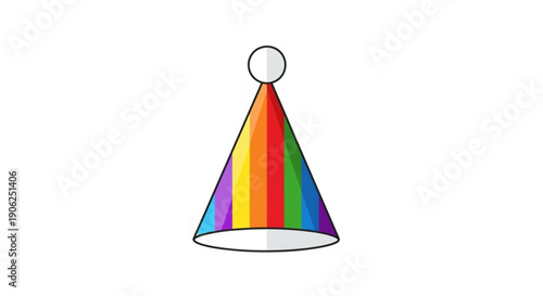 Colorful rainbow party hat with white ball on top isolated on white background