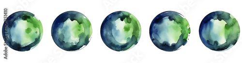 Set farbige Aquarell Kreise. Runder Vektor Aquarell in Erdball Farben. Bunte Kreise als  Hintergrund Banner mit blauer und grüner Tinte.