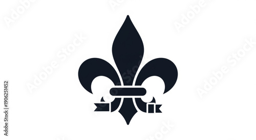 Fleur de lis symbol with ribbon and bow on white background