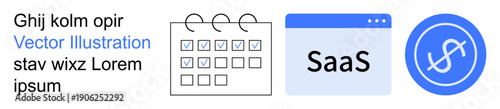 Business planning, finance management, subscription services, SaaS, calendar scheduling, digital platforms. Calendar, SaaS interface finance symbol. Business planning and finance management concepts