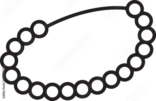 Black outline of elegant antique pearl necklace jewelry on transparent background simple accessory