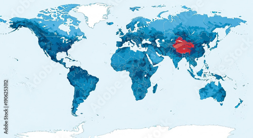 World map with highlighted country in red global geography illustration