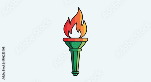 Simple and colorful vector illustration of a lit torch with a vibrant flame representing hope and