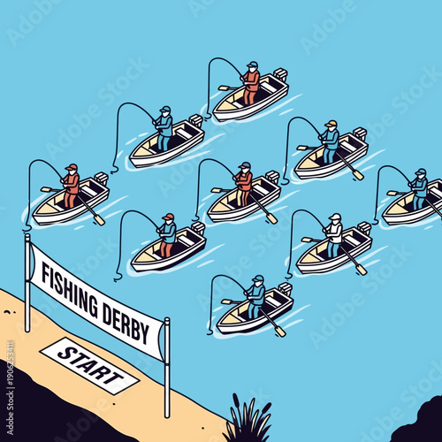 Fishing Derby Competition with Boats on Water.