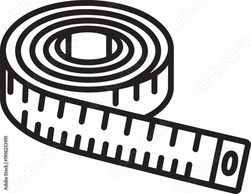 Measuring tape icon coiled and extended for accurate body or craft measurements