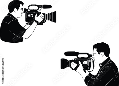 Professional male videographer and camera operator set using high definition HD video cameras for media production industry
