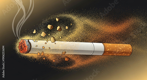 Smoking cessation concept with exploding cigarette on dark background