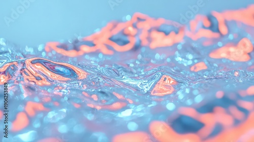 Liquid Chrome Surface Reflecting Distorted Colorful Light in Abstract Fluid Movement