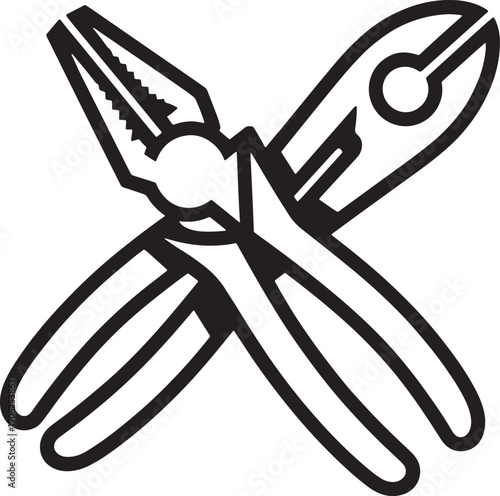 Outline of crossed pliers and wire cutters on transparent background for tools and repair
