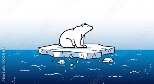 Polar bear sitting on melting iceberg in ocean with climate change concept