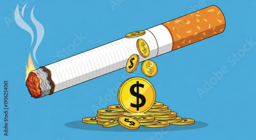 Smoking cigarette generates money concept illustration