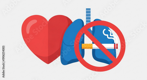 No smoking symbol with heart and healthy lungs against cigarette anti smoking concept