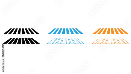 Three sets of parallel lines in black, blue, and orange on a white background.