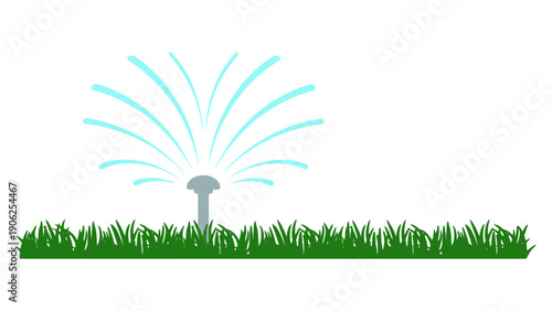 A lawn sprinkler sprays water onto green grass on a white background.
