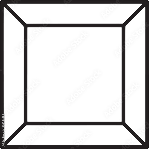 Three dimensional square frame outline icon showing depth in perspective view