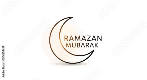 Minimalist Vector Crescent Moon Icon with "RAMAZAN MUBARAK" Lettering Isolated