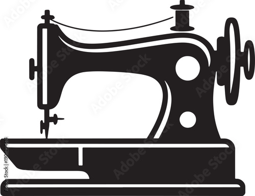 Vintage retro style sewing machine silhouette textile craft embroidery and fashion design icon vector illustration