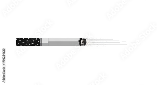 Extinguished cigarette with smoke trails on plain white background symbolizing quitting or smoke cessation