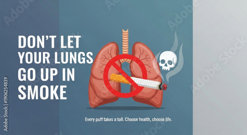 Anti smoking poster with lungs cigarette and skull warning of health risks