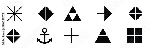 collection of ten minimalist geometric black icons anchor 