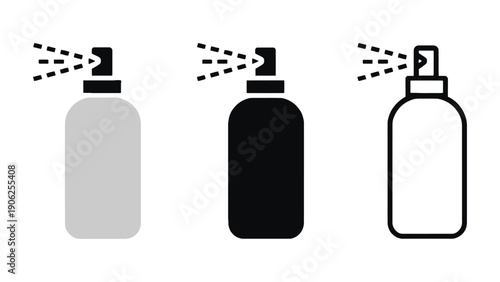 Three spray bottles are depicted in a row with spray coming out.