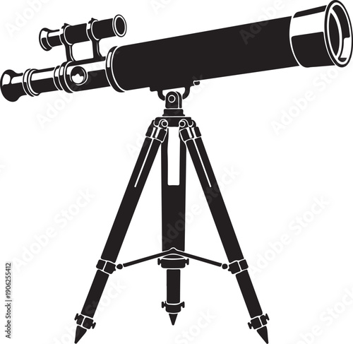 Vintage telescope on tripod - astronomy and stargazing illustration isolated on white background
