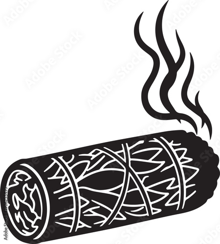 Burning incense stick with smoke illustration isolated on white background