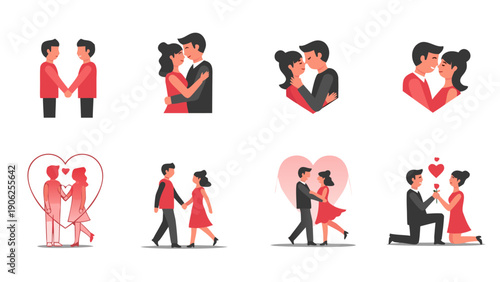 Collection of romantic couple illustrations showing love and affection in various poses
