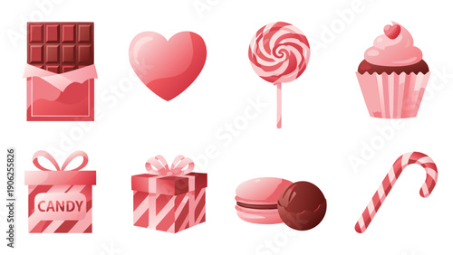 Collection of sweet treats and gifts in shades of pink and red