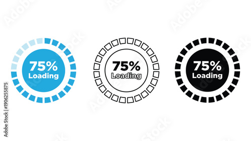 Loading icon set with 75 percent progress in different styles