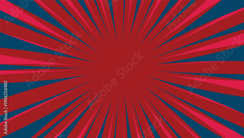 red and blue exploding background. sunburst cartoon decoration