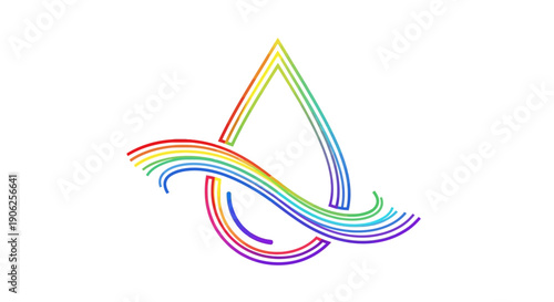 Vibrant abstract rainbow design combining a teardrop and flowing wave shape on white background