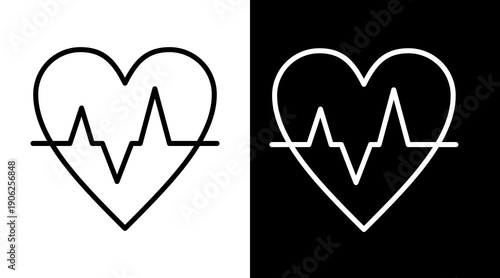Heart Beat White Icon Set Vector 