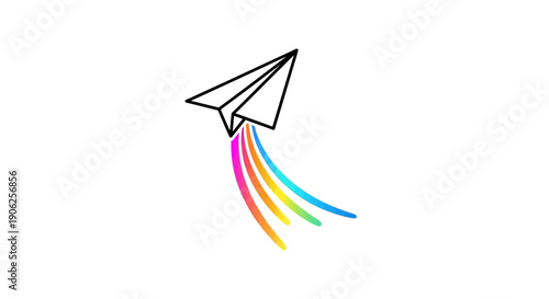 Vibrant paper airplane with a rainbow trail symbolizing dreams flight and imagination