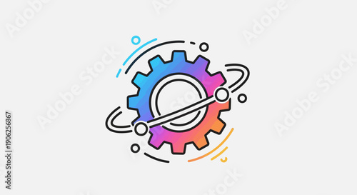 Vibrant gradient gear icon representing technological innovation engineering and dynamic system