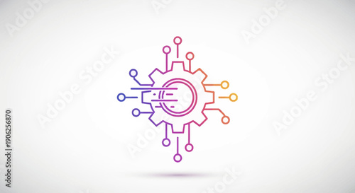 Vibrant gradient digital gear icon representing advanced technology, data processing, and