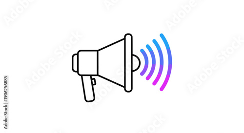 Modern megaphone icon with vibrant sound waves broadcasting a message or alert announcement