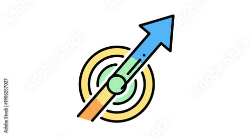 Colorful upward arrow hitting a bullseye target, symbolizing business success and progress