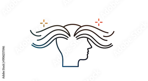 Minimalist outline icon depicting healthy and shiny hair on a human head profile for beauty and