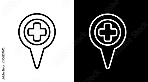 Map Location White Icon Set Vector 