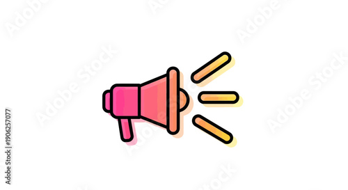 Vibrant pink and orange megaphone icon broadcasting a loud message across a clean white background