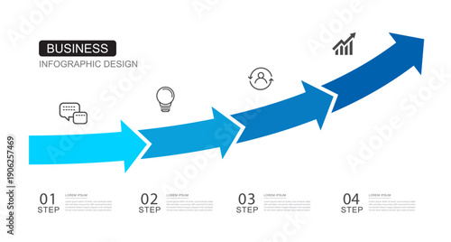 Infographic financial four steps chart showing upward trend and business success.