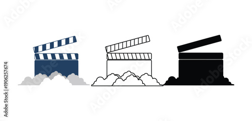 Clapper board vector illustration set in different styles and colors