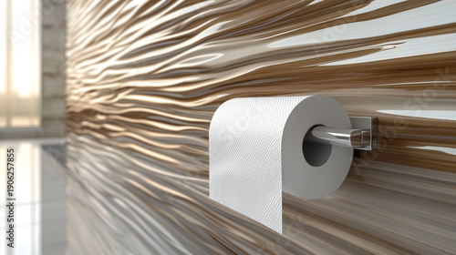 Toilet paper roll modern bathroom wave tile wall chrome holder hygiene interior design clean tissue soft white minimalist style home decor Fresh