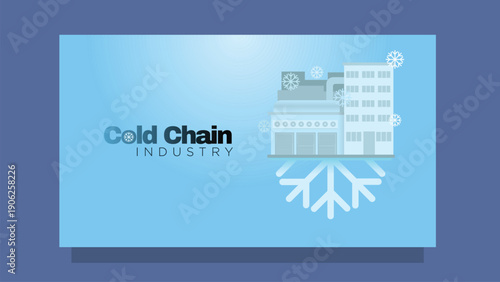 Cold Chain Industry Concept – Modern Refrigerated Factory with Frost Ice Formation, Industrial Cold Storage System Vector Illustration