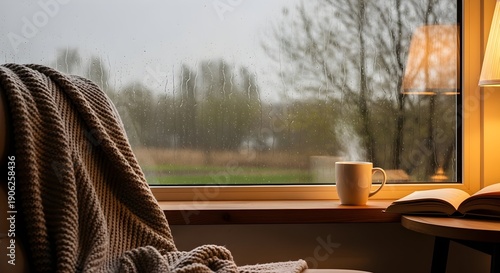 Wallpaper Mural Cozy interior scene with window coffee cup and book Torontodigital.ca